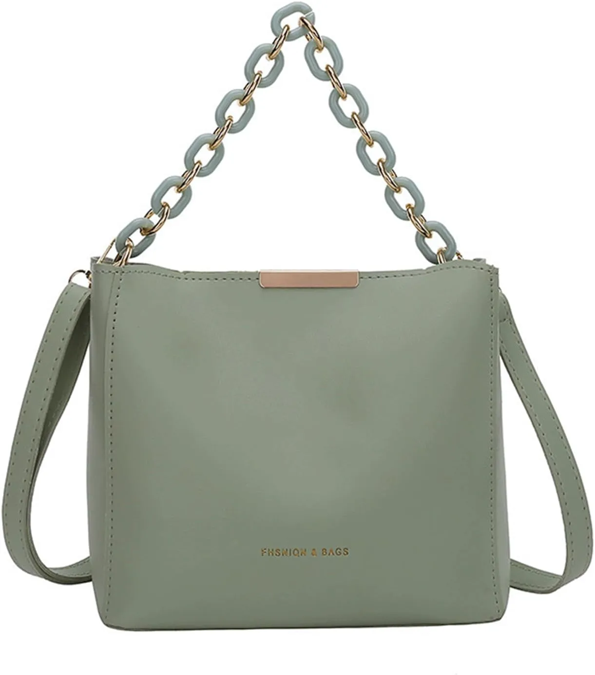 Mini Bucket Bag Leather Bucket Purse with Chain Handle Vintage Bucket Purse Crossbody Handbag Shoulder Bag