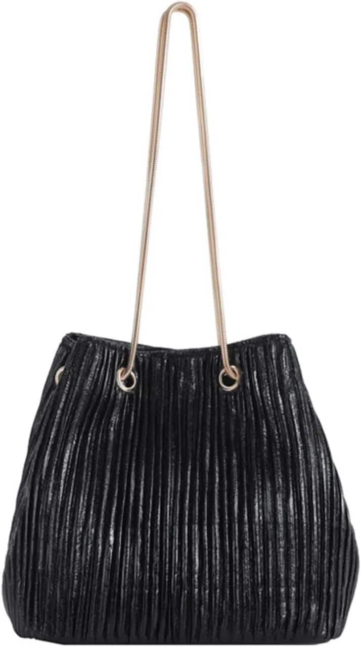 Mini Bucket Bag Metallic Pleated Leather Bucket Purse Vintage Drawstring Handbag Small Shoulder Crossbody Purse Bag
