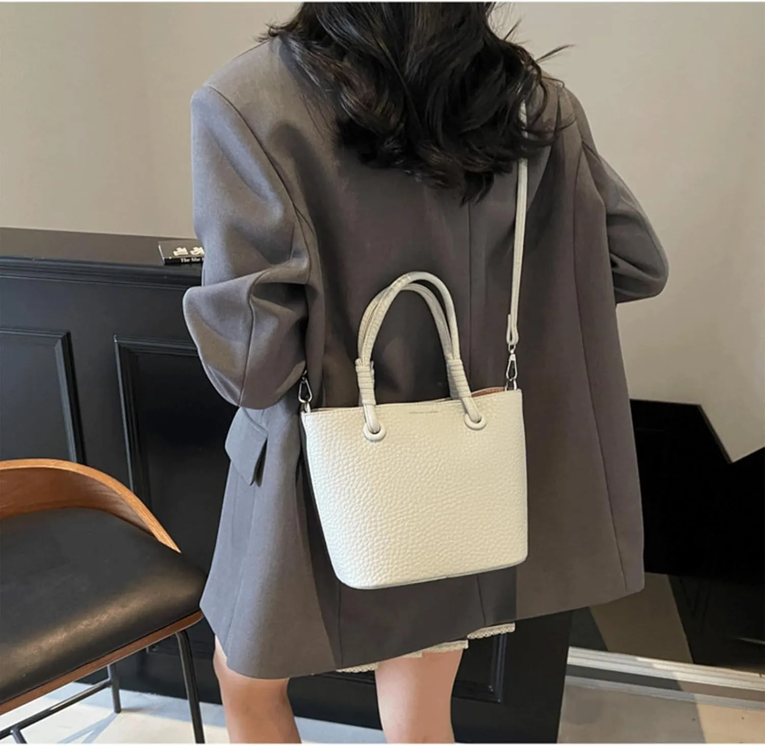 Mini Bucket Bag Pebbled Leather Bucket Purse Vintage Purse Bag with Top Handles Handbag Shoulder Crossbody Handbag