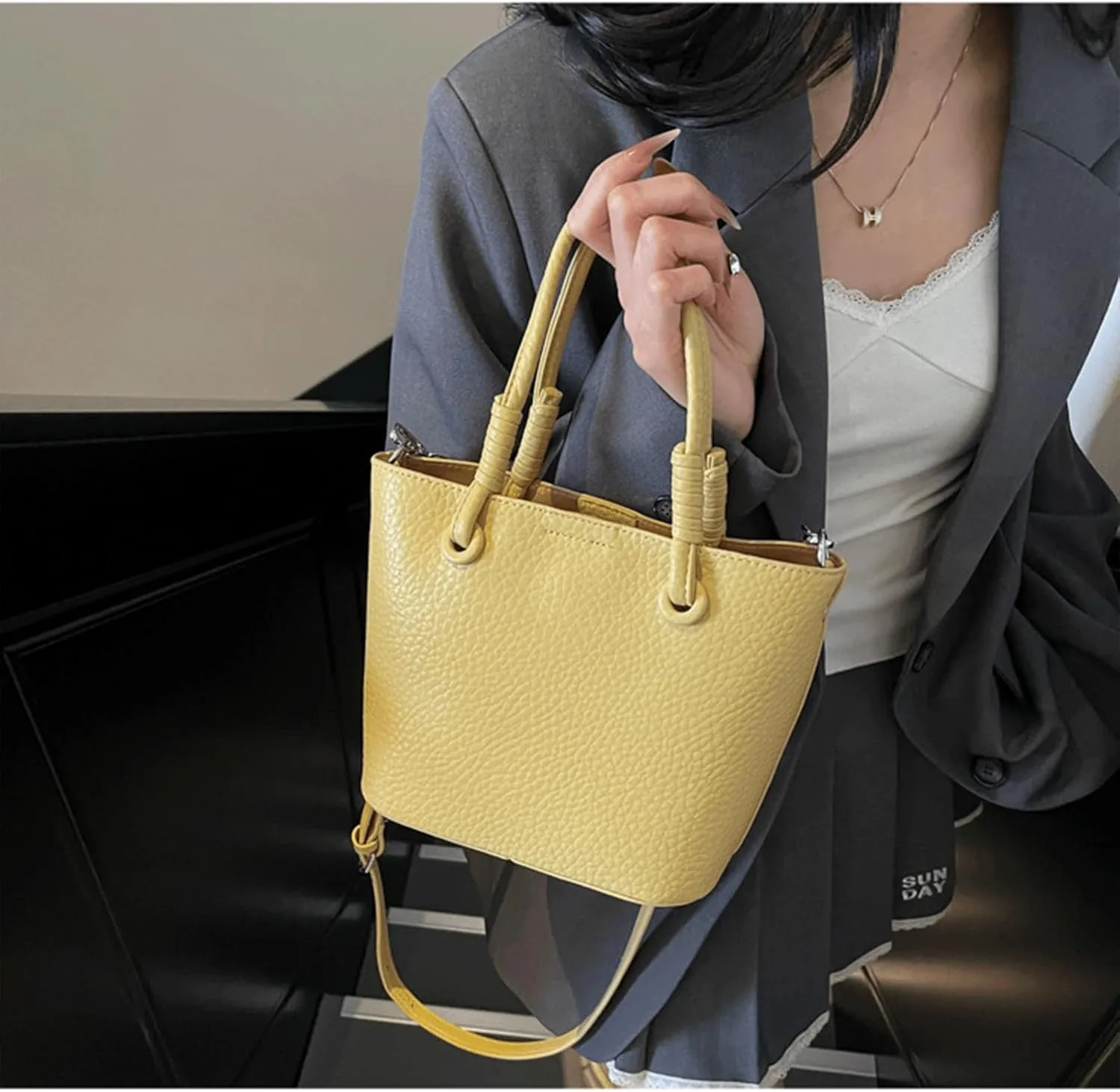 Mini Bucket Bag Pebbled Leather Bucket Purse Vintage Purse Bag with Top Handles Handbag Shoulder Crossbody Handbag