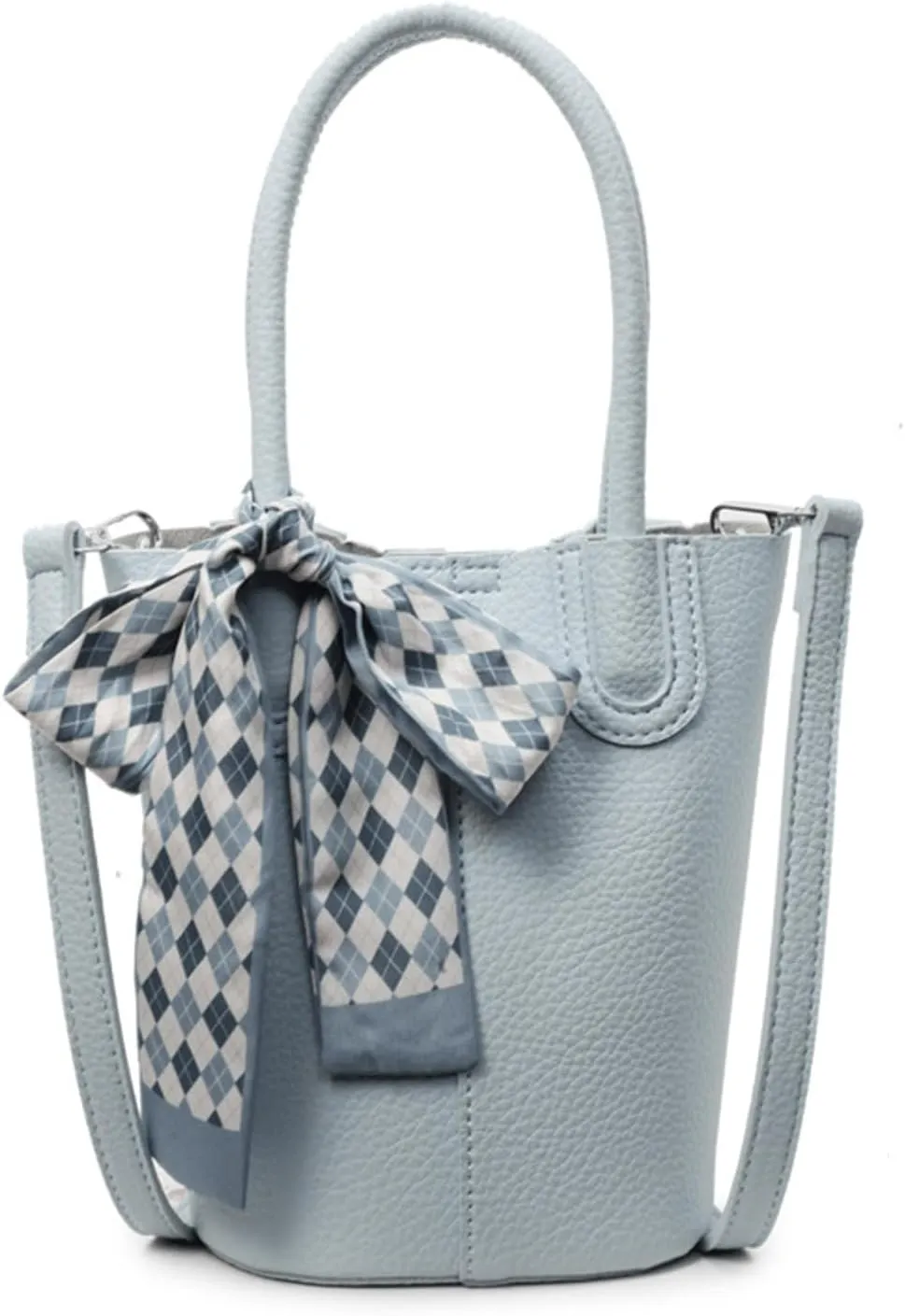 Mini Bucket Bag Pebbled Leather Bucket Purse with Bow Scarf Vintage Purse Small Shoulder Handbag Crossbody Bag