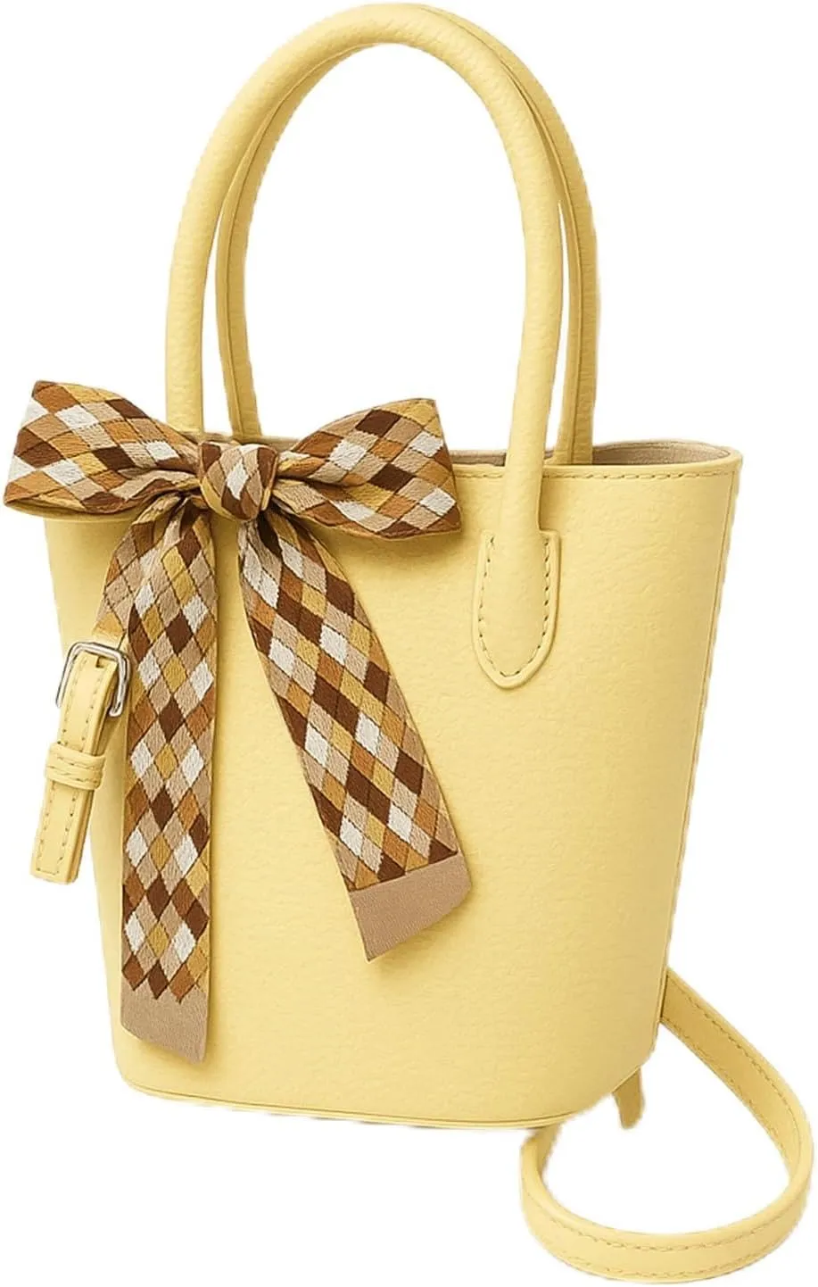 Mini Bucket Bag Pebbled Leather Bucket Purse with Bow Scarf Vintage Purse Small Shoulder Handbag Crossbody Bag