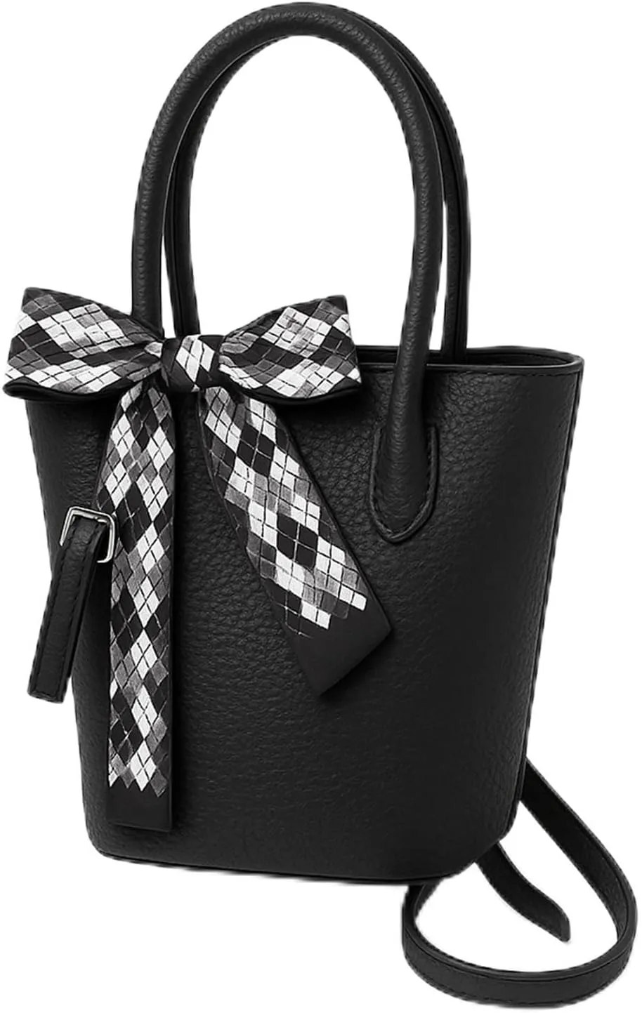 Mini Bucket Bag Pebbled Leather Bucket Purse with Bow Scarf Vintage Purse Small Shoulder Handbag Crossbody Bag
