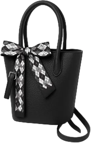 Mini Bucket Bag Pebbled Leather Bucket Purse with Bow Scarf Vintage Purse Small Shoulder Handbag Crossbody Bag