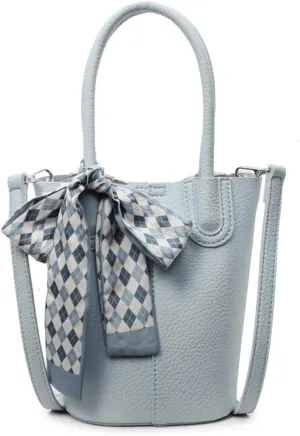 Mini Bucket Bag Pebbled Leather Bucket Purse with Bow Scarf Vintage Purse Small Shoulder Handbag Crossbody Bag