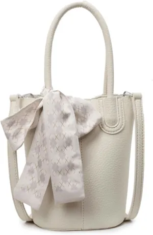 Mini Bucket Bag Pebbled Leather Bucket Purse with Bow Scarf Vintage Purse Small Shoulder Handbag Crossbody Bag