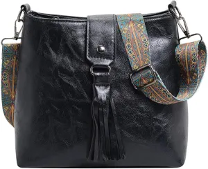 Mini Bucket Bag Vintage Bucket Purse Soft Leather Purse Bag for Women Crossbody Handbag with Wide Strap