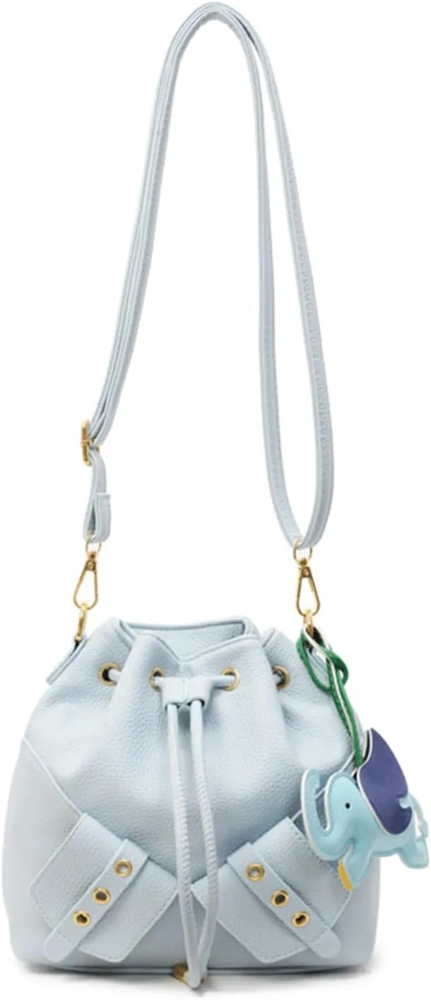 Mini Bucket Bag Vintage Leather Bucket Purse Drawstring Purse Bag with Leather Charm Small Shoulder Crossbody Handbag