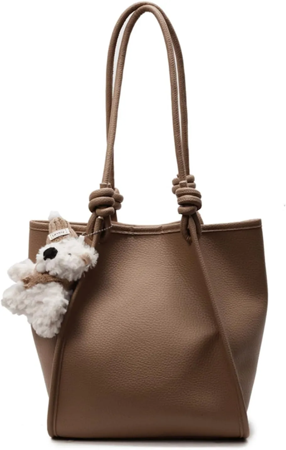 Mini Bucket Bag Vintage Leather Bucket Purse with Inner Pouch and Plush Charm Shoulder Purse Handbag