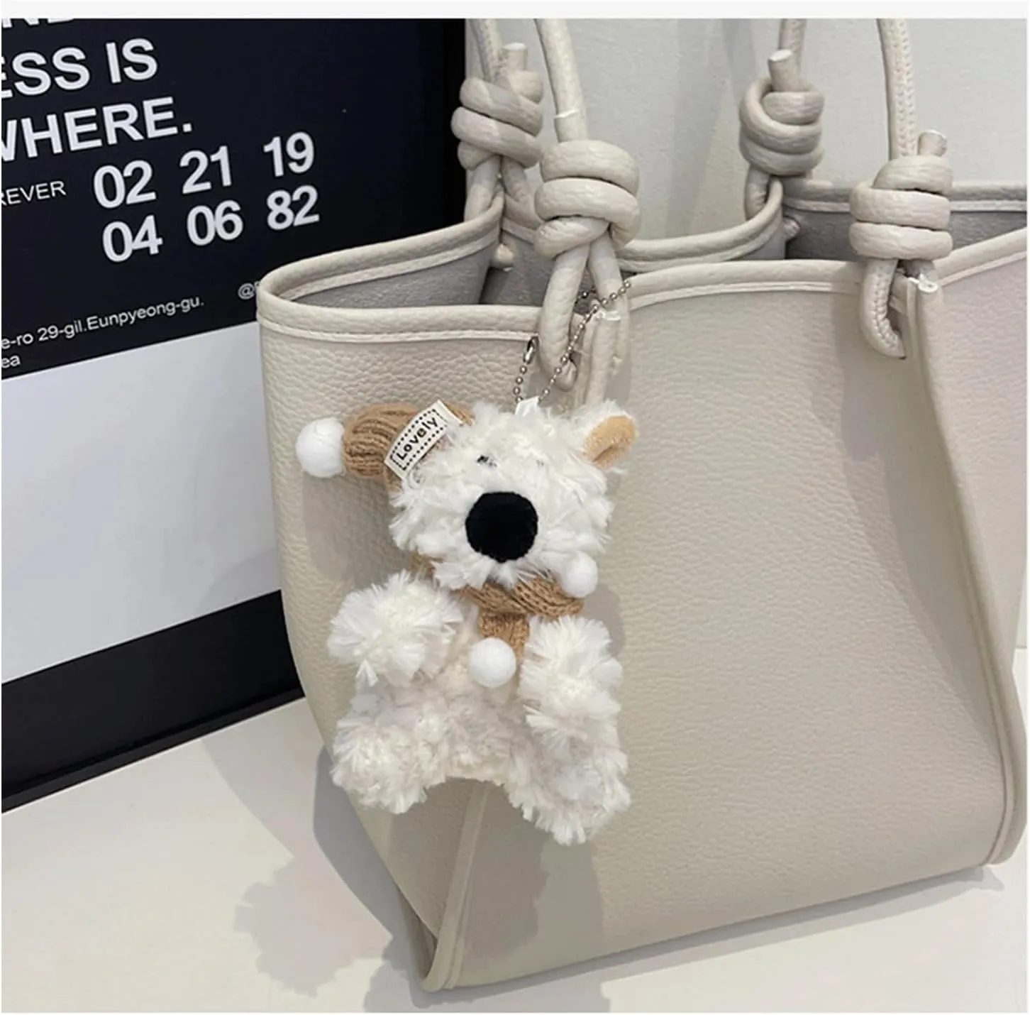 Mini Bucket Bag Vintage Leather Bucket Purse with Inner Pouch and Plush Charm Shoulder Purse Handbag