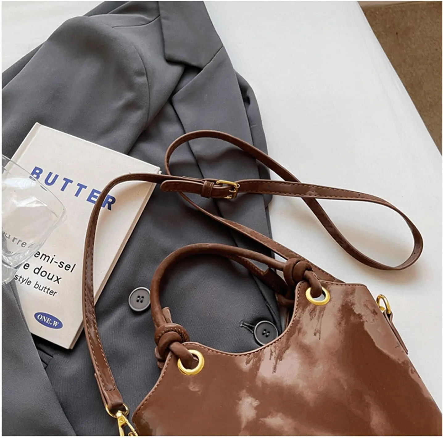 Mini Bucket Bag Vintage Leather Bucket Purse with Plush Charm Small Crossbody Shoulder Handbag