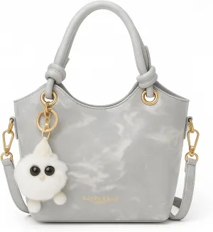 Mini Bucket Bag Vintage Leather Bucket Purse with Plush Charm Small Crossbody Shoulder Handbag