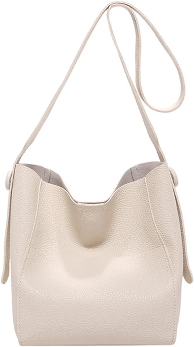 Mini Bucket Bag Vintage Pebbled Leather Bucket Purse with Outer Pocket Purse Handbag Crossbody Shoulder Bag