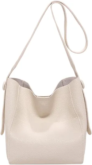 Mini Bucket Bag Vintage Pebbled Leather Bucket Purse with Outer Pocket Purse Handbag Crossbody Shoulder Bag