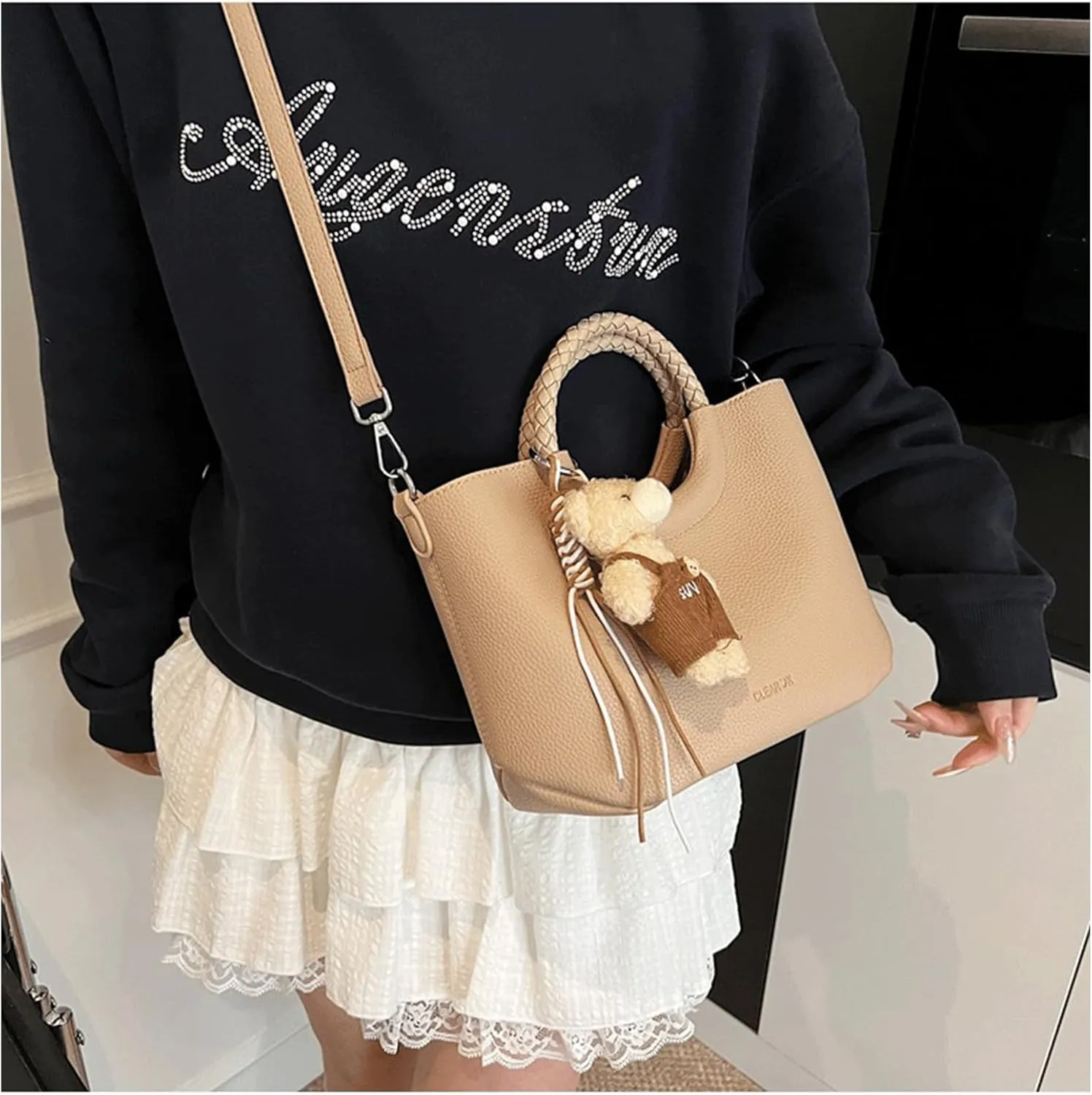 Mini Bucket Bag Vintage Pebbled Leather Bucket Purse with Top Handle and Inner Pouch Shoulder Handbag Crossbody Purse bag