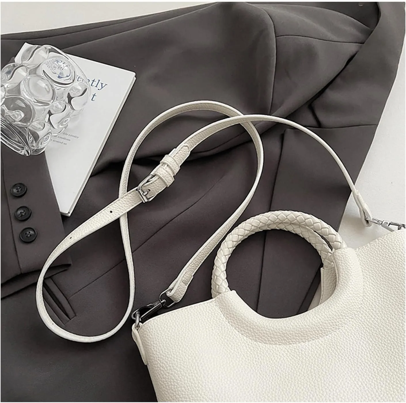 Mini Bucket Bag Vintage Pebbled Leather Bucket Purse with Top Handle and Inner Pouch Shoulder Handbag Crossbody Purse bag