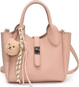 Mini Bucket Bag with Cute Charms Vintage Crossbody Handbag Leather Bucket Purses Handbag for Women