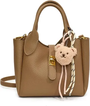 Mini Bucket Bag with Cute Charms Vintage Crossbody Handbag Leather Bucket Purses Handbag for Women
