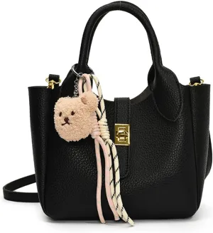 Mini Bucket Bag with Cute Charms Vintage Crossbody Handbag Leather Bucket Purses Handbag for Women