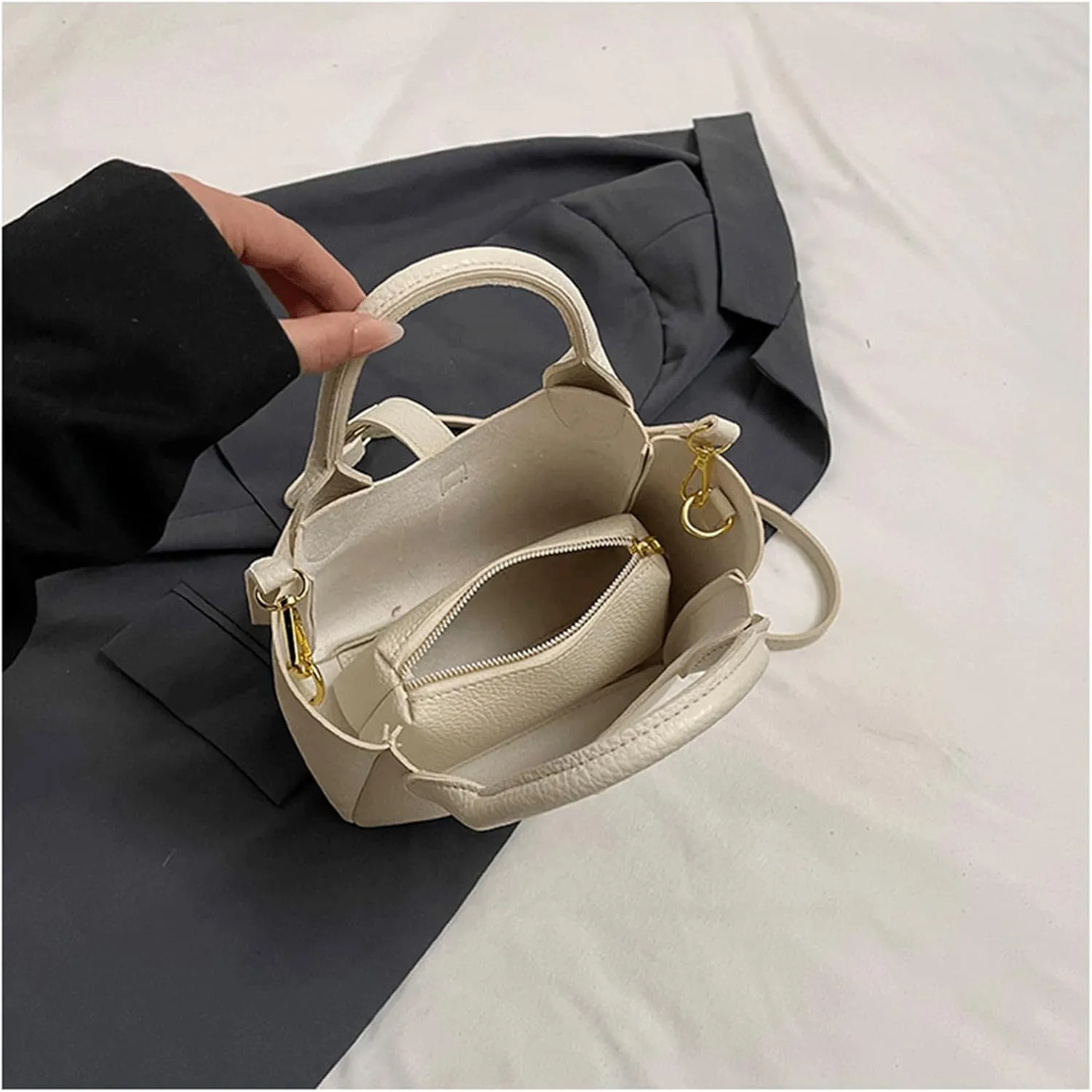 Mini Bucket Bag with Cute Charms Vintage Crossbody Handbag Leather Bucket Purses Handbag for Women