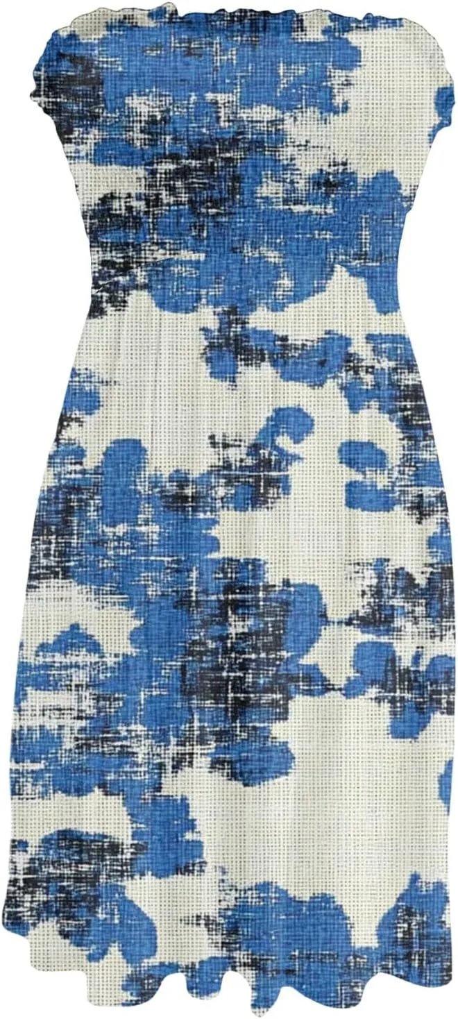 Mini Dresses for Womens Casual Summer Tanks Going Out Floral Print Sleeveless Loose Strapless/Tube Dress Plus Size