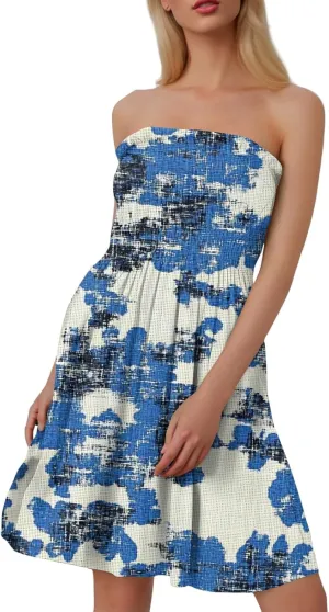 Mini Dresses for Womens Casual Summer Tanks Going Out Floral Print Sleeveless Loose Strapless/Tube Dress Plus Size