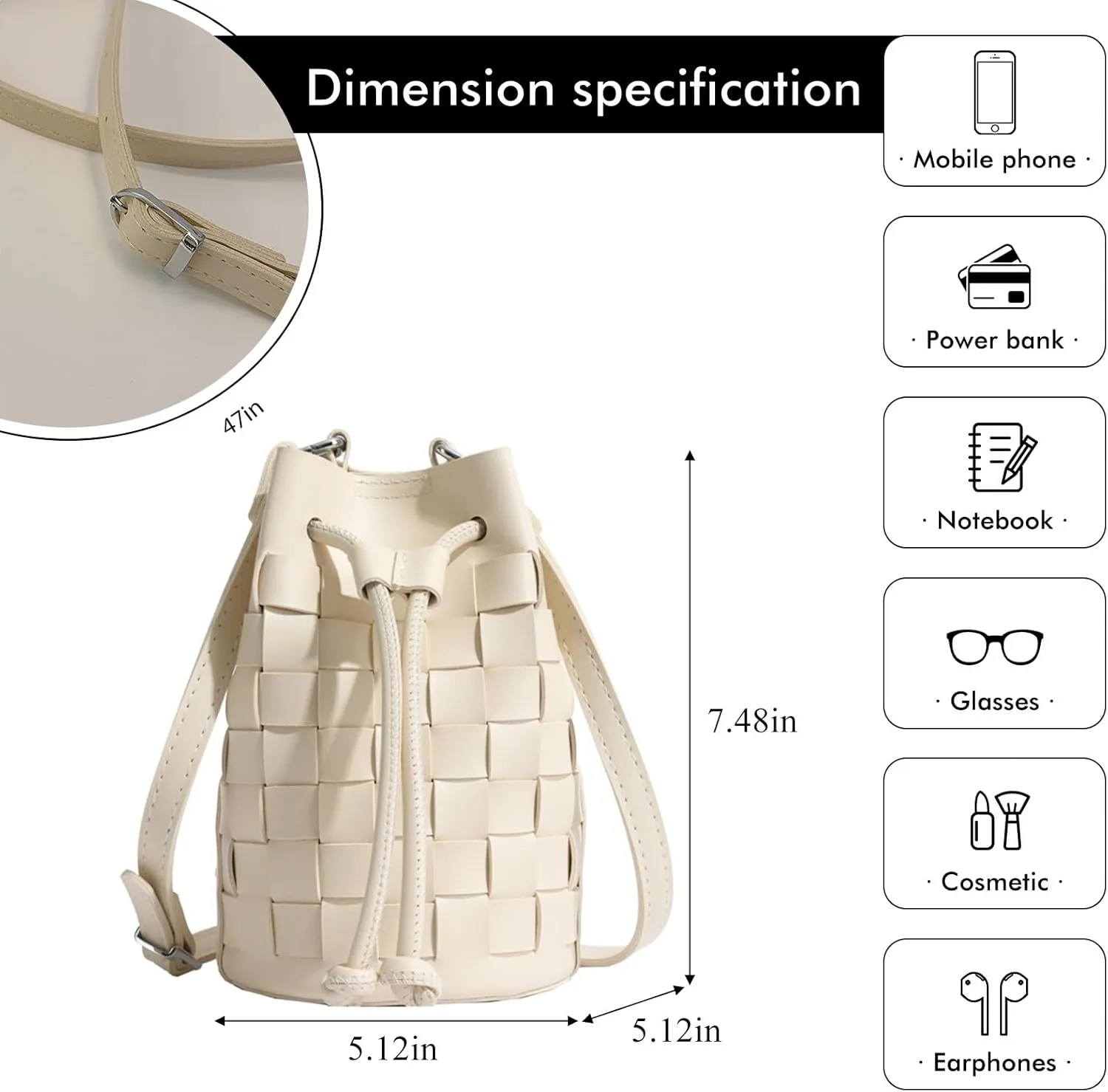Mini Leather Woven Bucket Bag - Drawstring Purse Hobo Crossbody Handbag