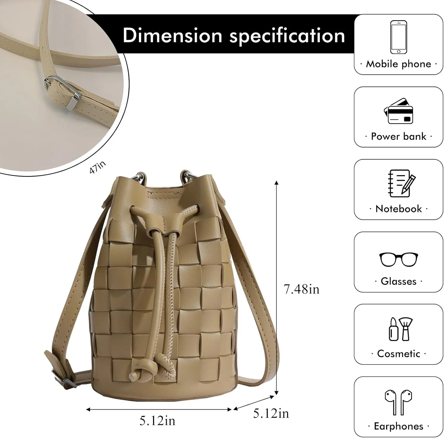 Mini Leather Woven Bucket Bag - Drawstring Purse Hobo Crossbody Handbag