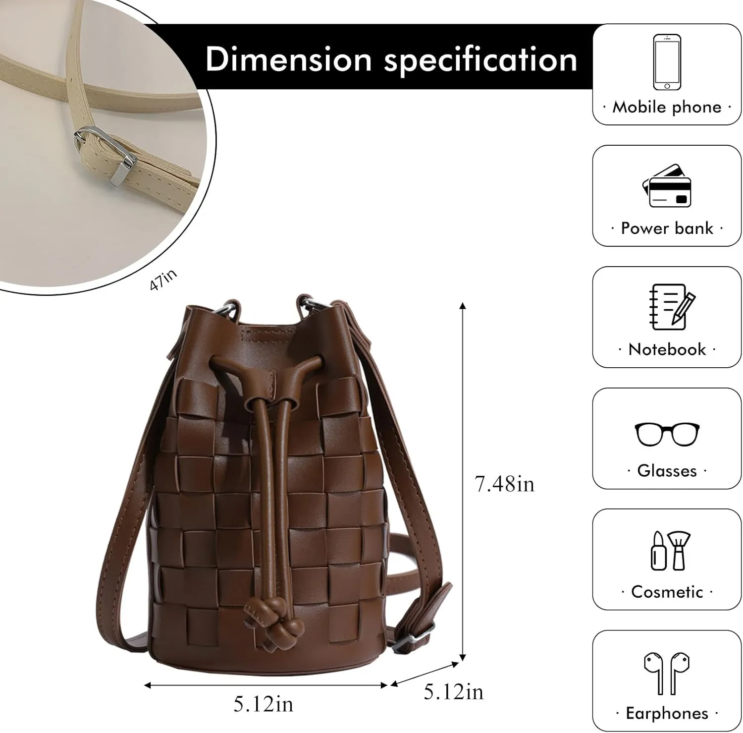 Mini Leather Woven Bucket Bag - Drawstring Purse Hobo Crossbody Handbag