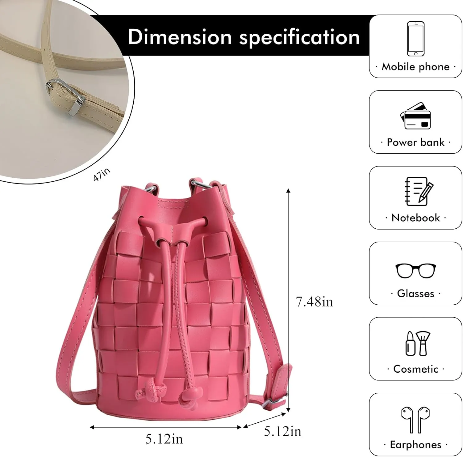 Mini Leather Woven Bucket Bag - Drawstring Purse Hobo Crossbody Handbag
