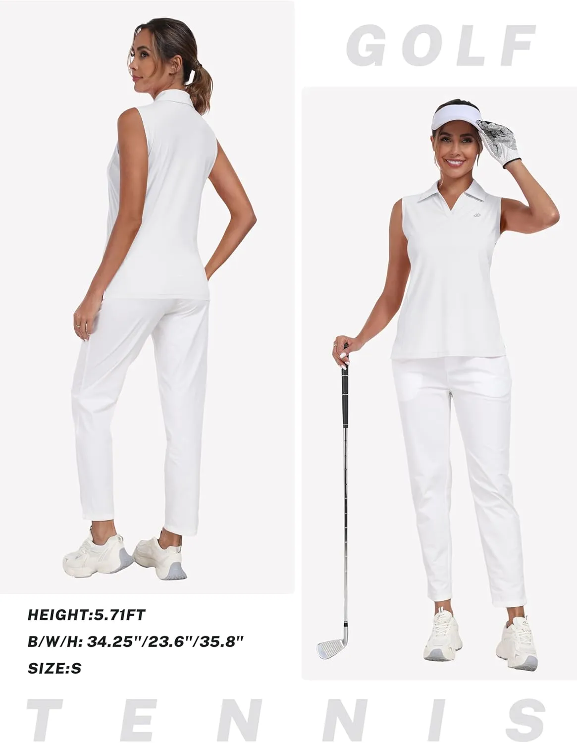 MoFiz Women's Golf Shirts Sleeveless Tennis Tank Tops Racerback Polo V Neck Collared Quick Dry Athletic Tanks