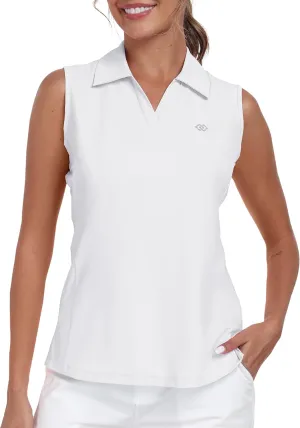 MoFiz Women's Golf Shirts Sleeveless Tennis Tank Tops Racerback Polo V Neck Collared Quick Dry Athletic Tanks