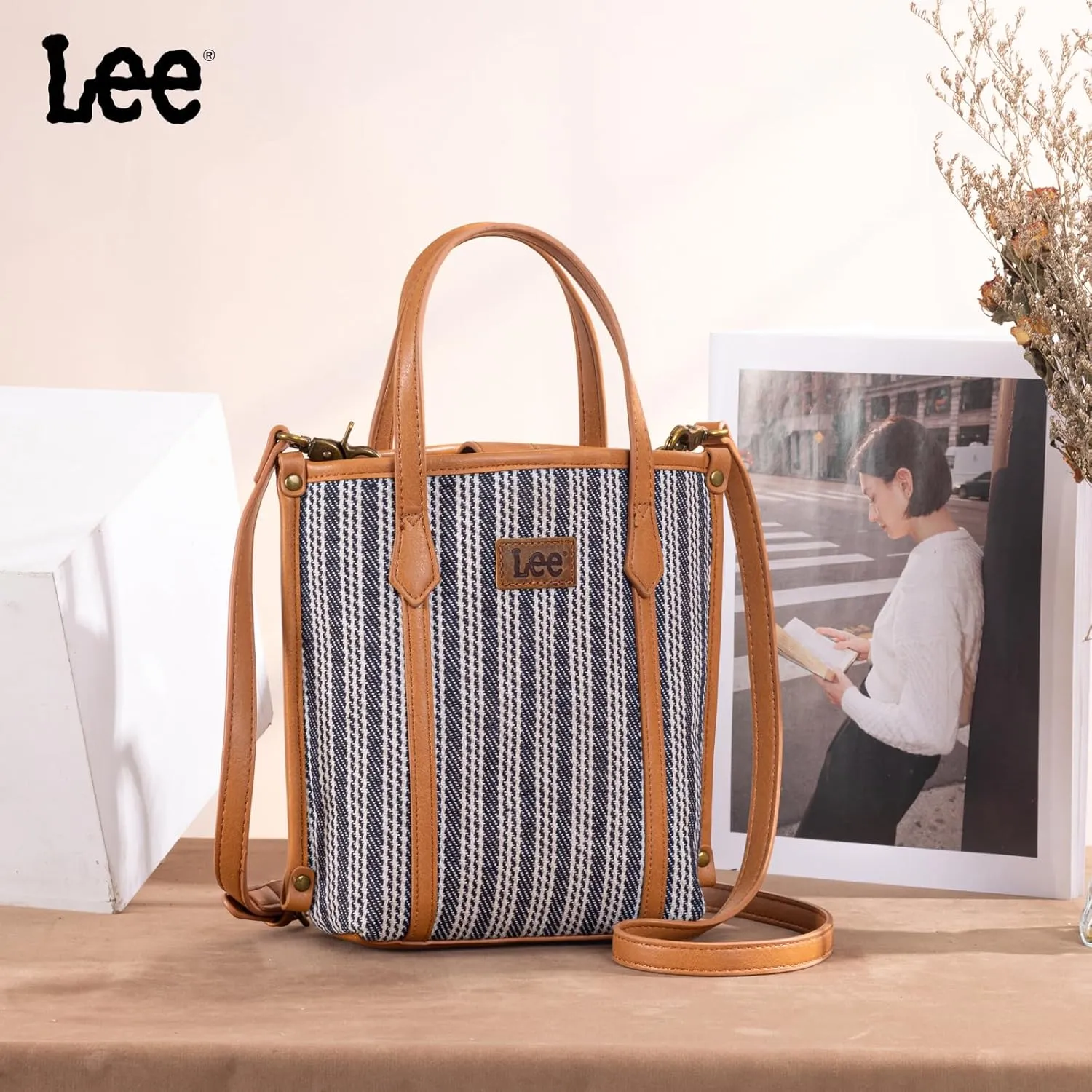 Montana West x Lee Small Tote Bag for Women Work, Stripe Crossbody Bag Top-handle Handbags