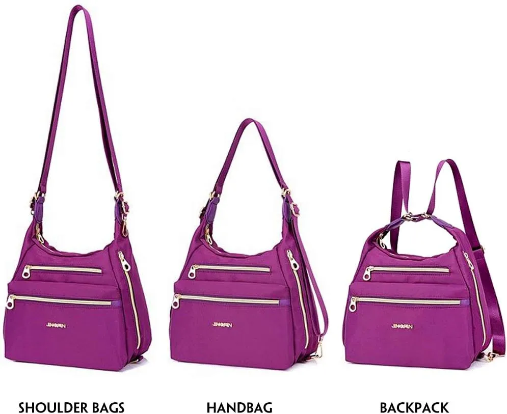 Multi-Pocket Crossbody Bag for Women Convertible Nylon Shoulder Bag Travel Backpack Purse
