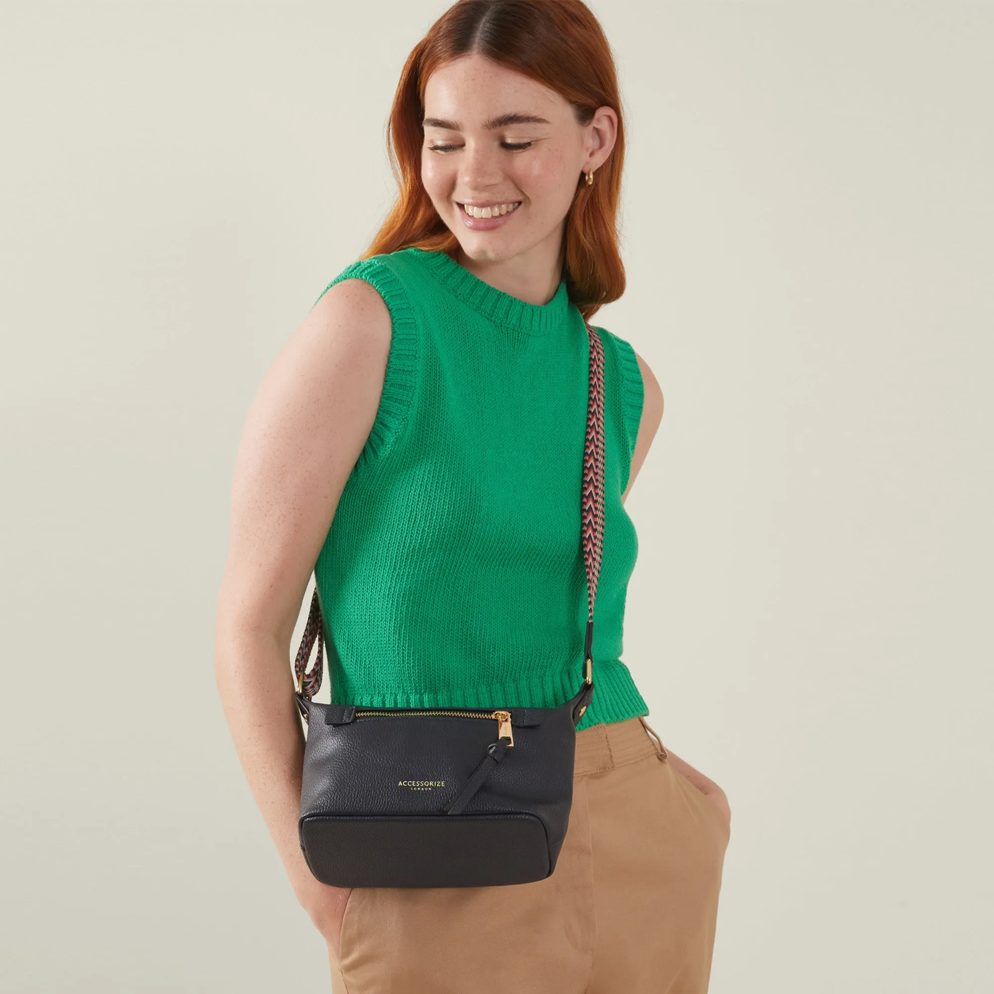 Navy Blue Mini Zip Sling Bag