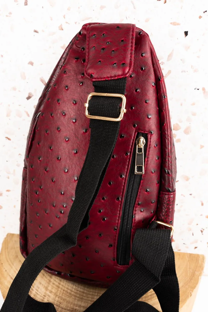 NGIL Red Faux Ostrich Small Rylee Sling Bag