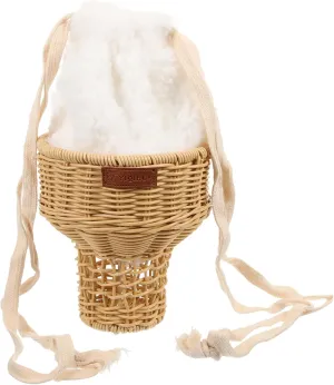 NOLITOY Adorable Ice Cream Styling Bag Plush Straw Bucket Purse Women's Crossbody Straw Bag for Teen Girls