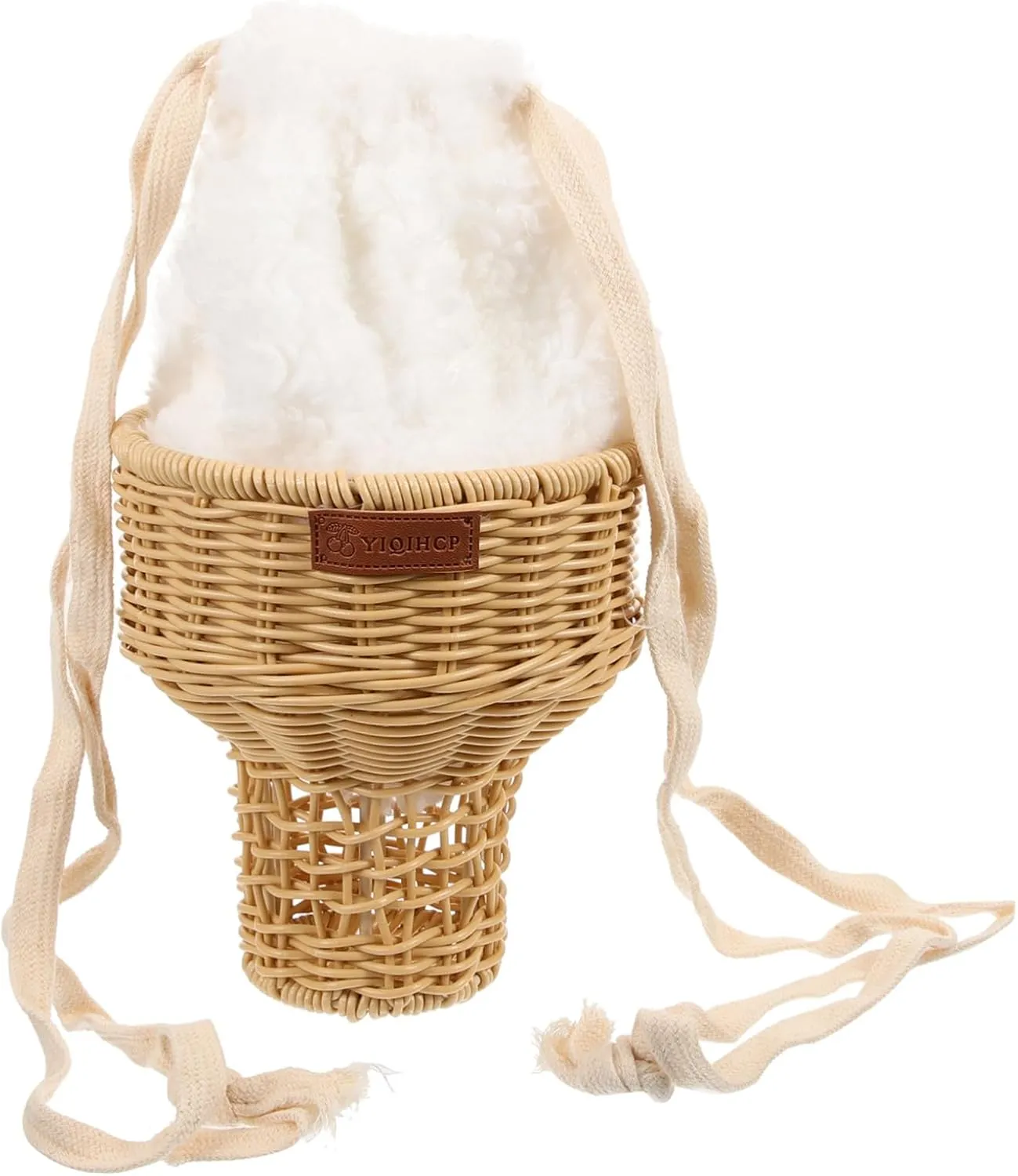 NOLITOY Adorable Ice Cream Styling Bag Plush Straw Bucket Purse Women's Crossbody Straw Bag for Teen Girls