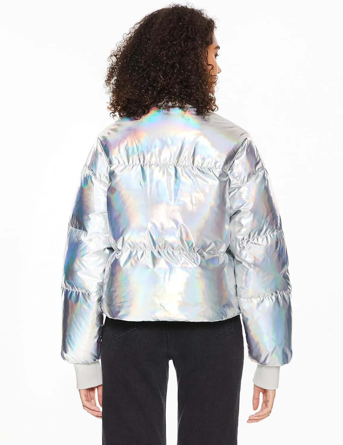 Orolay Shiny Cropped Winter Puffer Jacket for Women Metallic Quilted Down Coat Zip Up