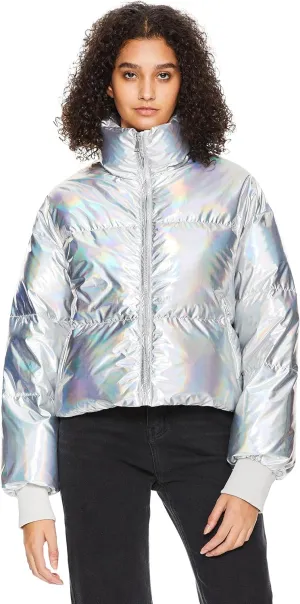 Orolay Shiny Cropped Winter Puffer Jacket for Women Metallic Quilted Down Coat Zip Up
