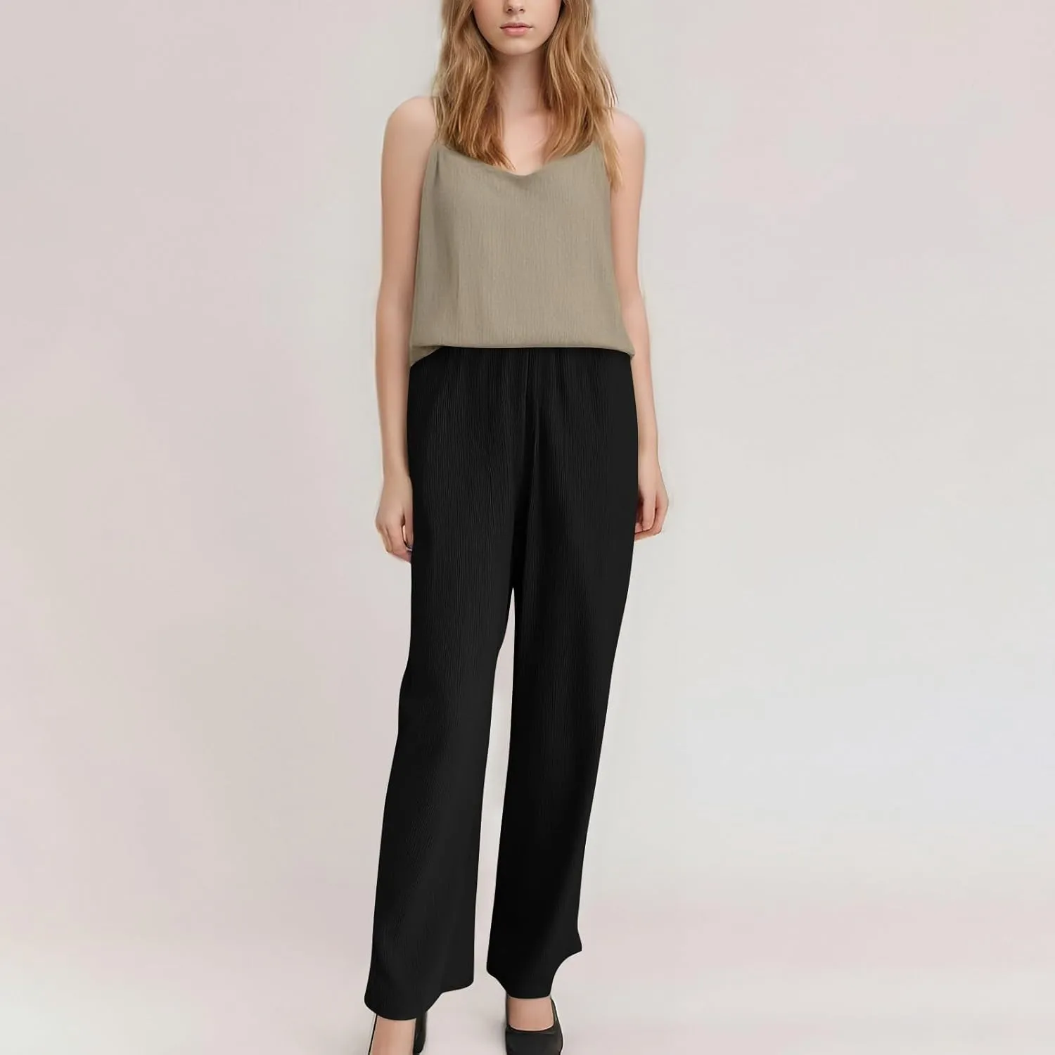 Oversized Wide Leg Pants Woman Baggy Elastic High Waisted Linen Trousers Pants Summer Boho Flowy Pants with Pockets