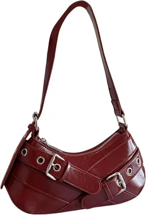 OYOANGLE Women's Buckled Punk Shoulder Bags Zipper Top Handle Handbags Y2k Adjustable Strap Underarm Bags