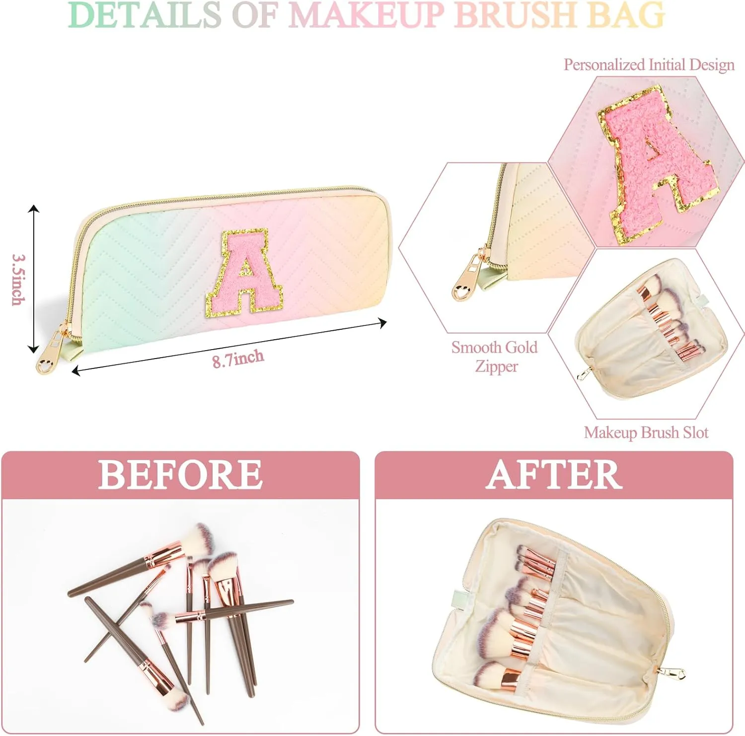 Personalized Initial Makeup Bag Colorful Cosmetic Bag Travel Toiletry Bag, Trendy Stuff Leather Waterproof Makeup Organizer Case Mother's Day/Birthday/Graduation Gifts for Women Girls Mom Girlfriend