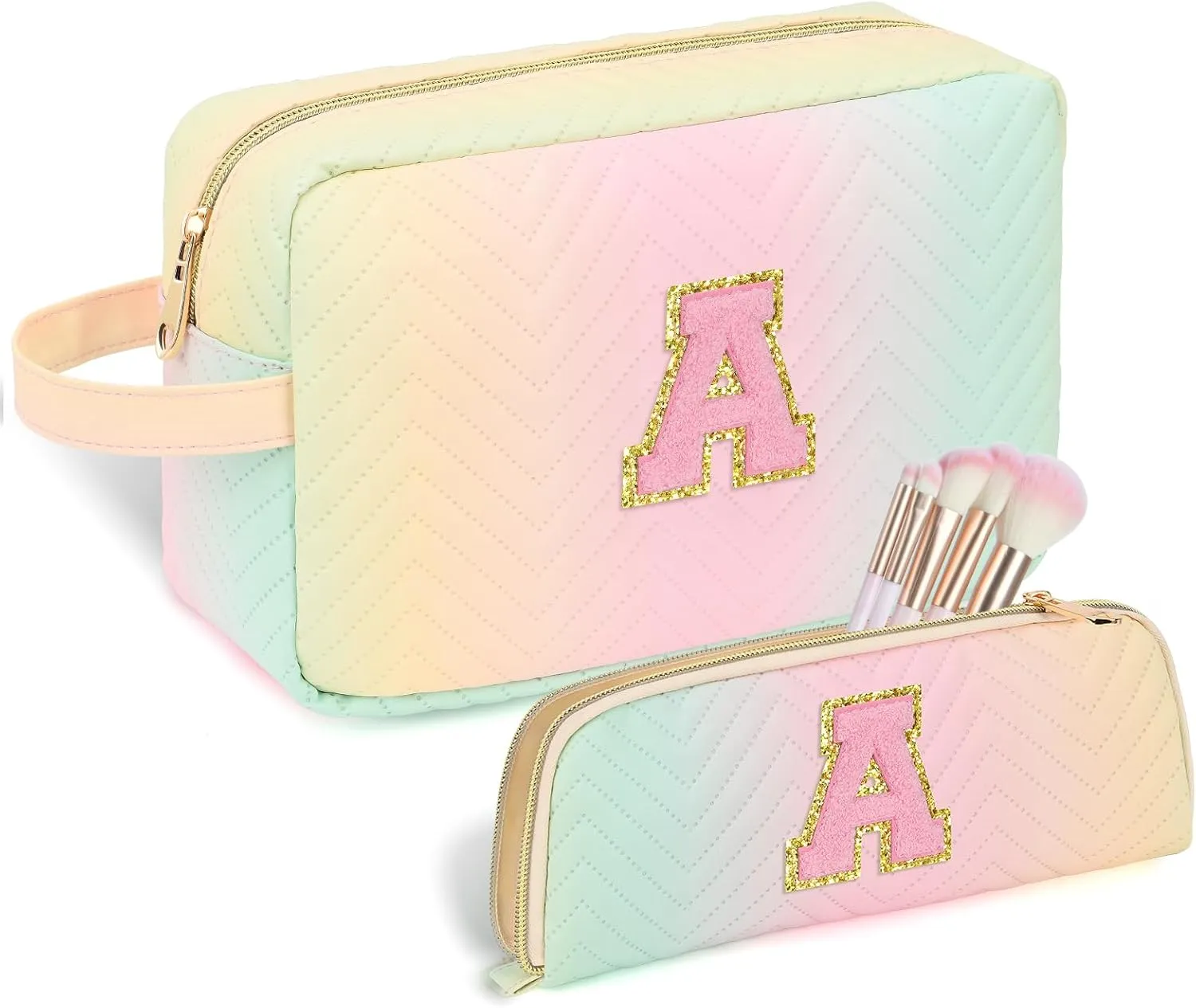 Personalized Initial Makeup Bag Colorful Cosmetic Bag Travel Toiletry Bag, Trendy Stuff Leather Waterproof Makeup Organizer Case Mother's Day/Birthday/Graduation Gifts for Women Girls Mom Girlfriend