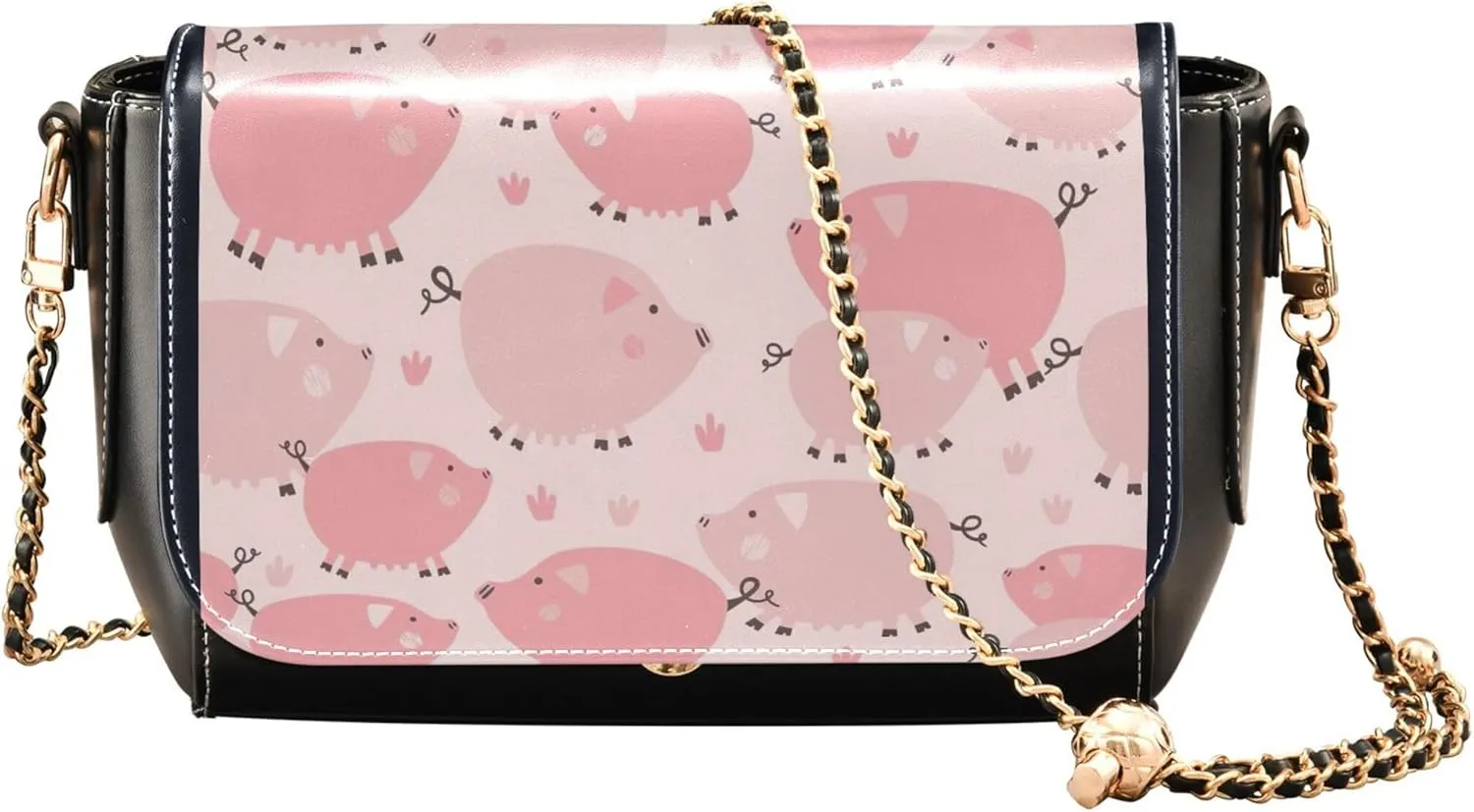 Pink Sweet Fat Pig Women Leather Shoulder Bag Floral Crossbody Bags for Women Wallet Satchel with Chain Strap