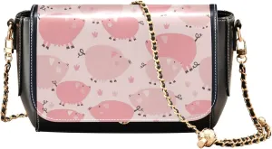 Pink Sweet Fat Pig Women Leather Shoulder Bag Floral Crossbody Bags for Women Wallet Satchel with Chain Strap