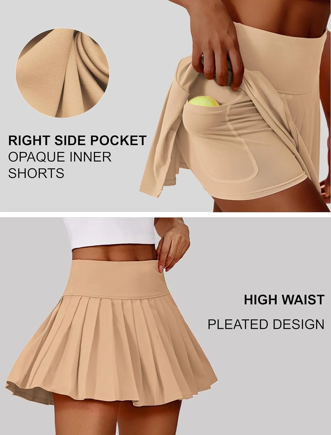 PINSPARK Pleated Tennis Skirts for Women High Waist Golf Skirt Tummy Control Athletic Skorts for Pickleball Workout