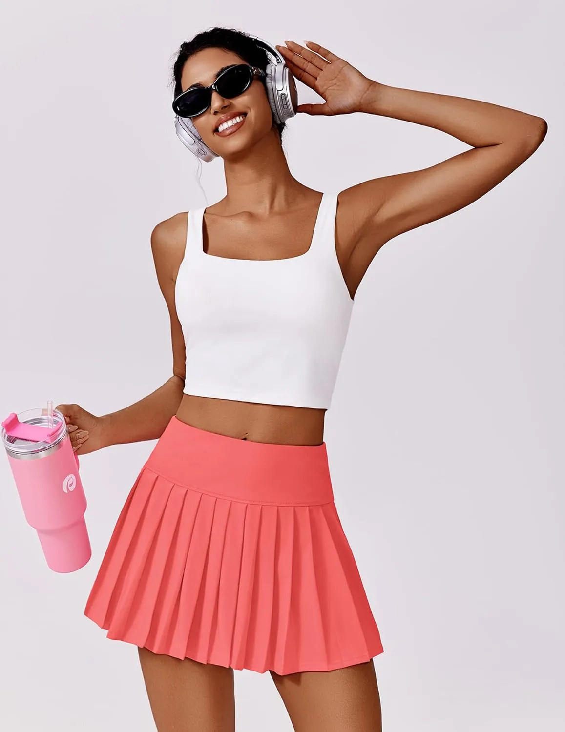 PINSPARK Pleated Tennis Skirts for Women High Waist Golf Skirt Tummy Control Athletic Skorts for Pickleball Workout