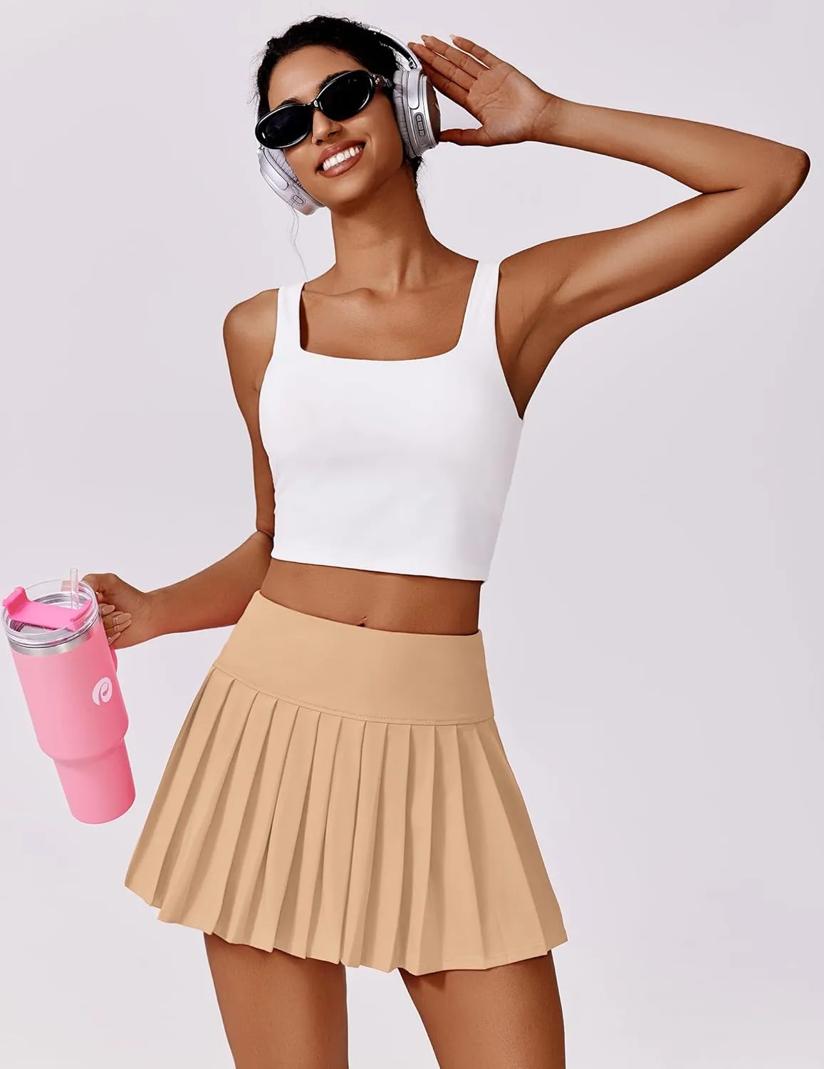 PINSPARK Pleated Tennis Skirts for Women High Waist Golf Skirt Tummy Control Athletic Skorts for Pickleball Workout