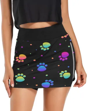 Plaaee Tennis Skorts Skirts for Women Squares Checkered Lattice Orange White Athletic Skort Workout Sports Skirt S